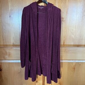 Barefoot Dreams Cozy Chic Lite Hooded Open Front Cardigan. Size 1X, Raspberry